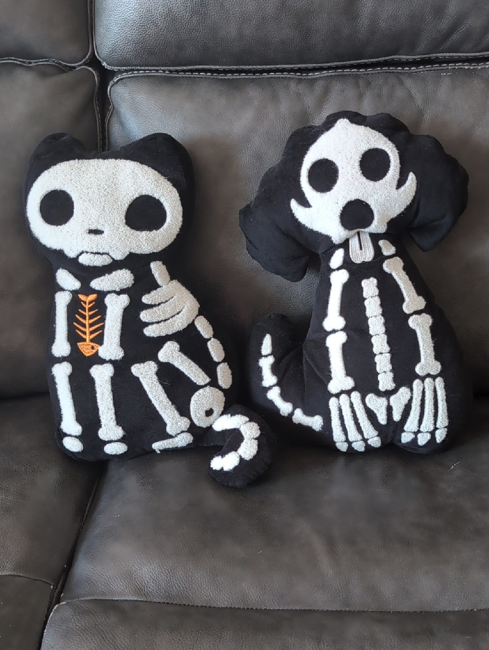 Black Skeleton Cat And dog Plush Pillow